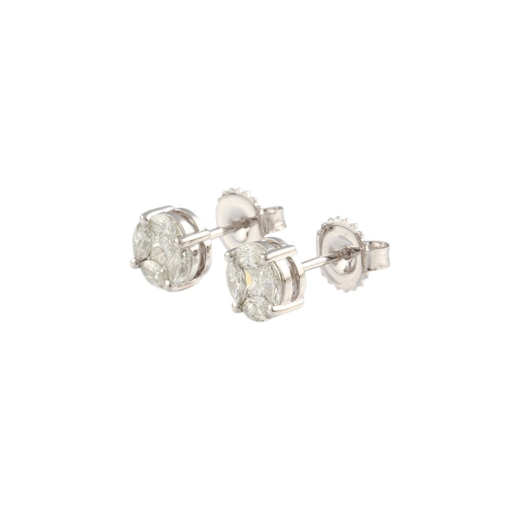 White Gold 1.05ct Round Brilliant and Marquise Diamonds Illusion Set Earrings