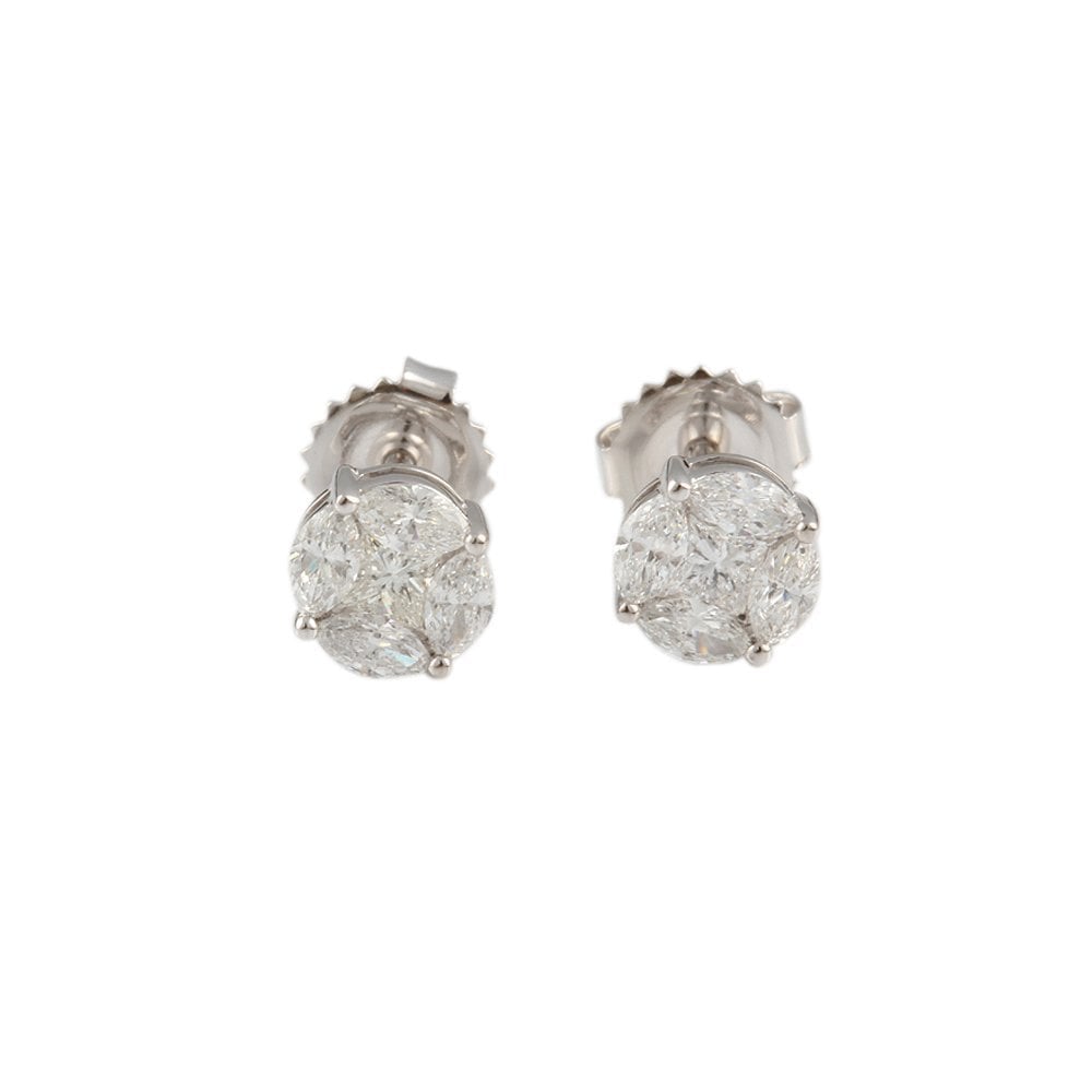 White Gold 0.65ct Round Brilliant and Marquise Diamonds Illusion Set Earrings