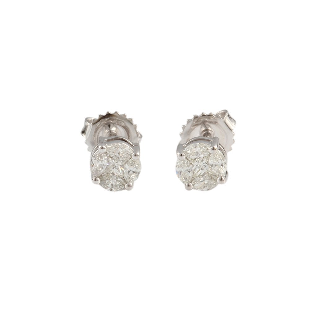 White Gold 0.51ct Round Brilliant and Marquise Diamonds Illusion Set Earrings