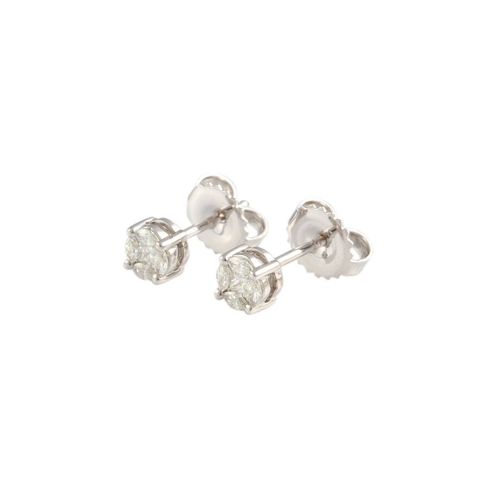 White Gold 0.31ct Round Brilliant and Marquise Diamonds Illusion Set Earrings