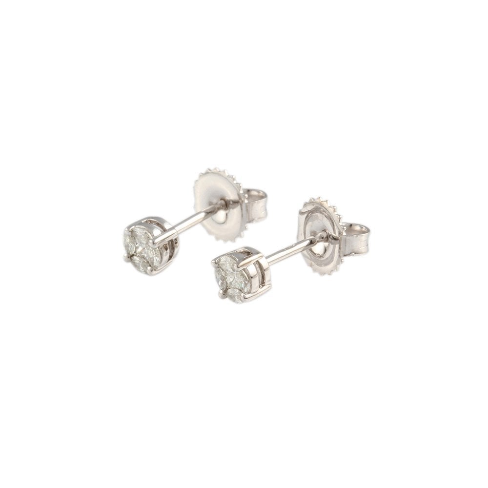 White Gold Round Brilliant and Marquise Diamonds Illusion Set Earrings 0.25ct