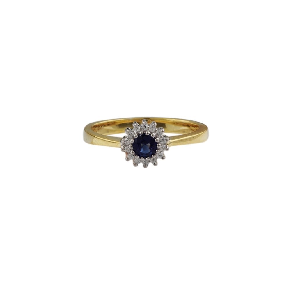 yellow and white gold sapphire and diamond cluster ring