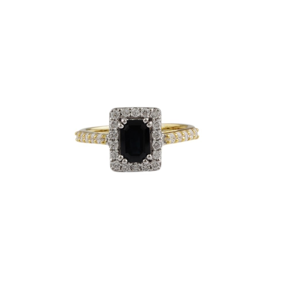 yellow and white gold Sapphire and Diamond cluster ring