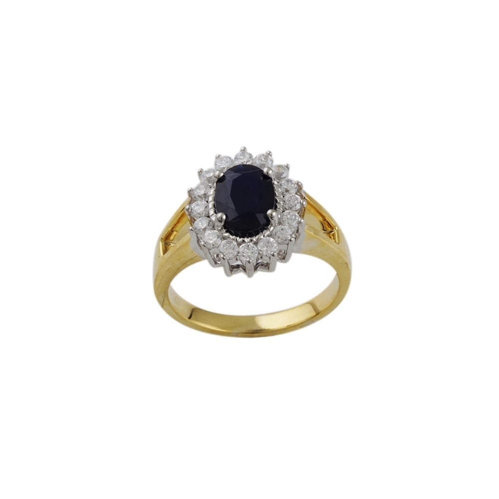 Yellow and white gold Sapphire and Diamond cluster ring