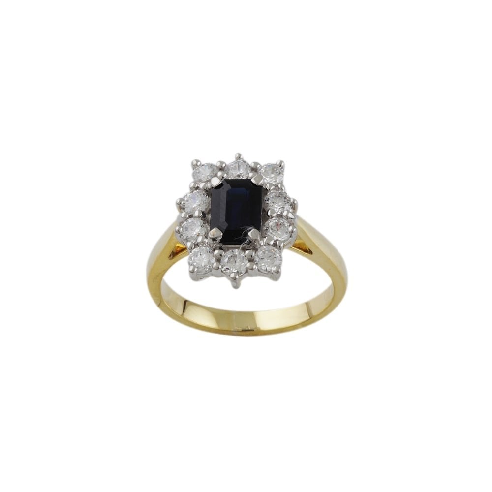 Yellow and white gold Sapphire and diamond cluster ring