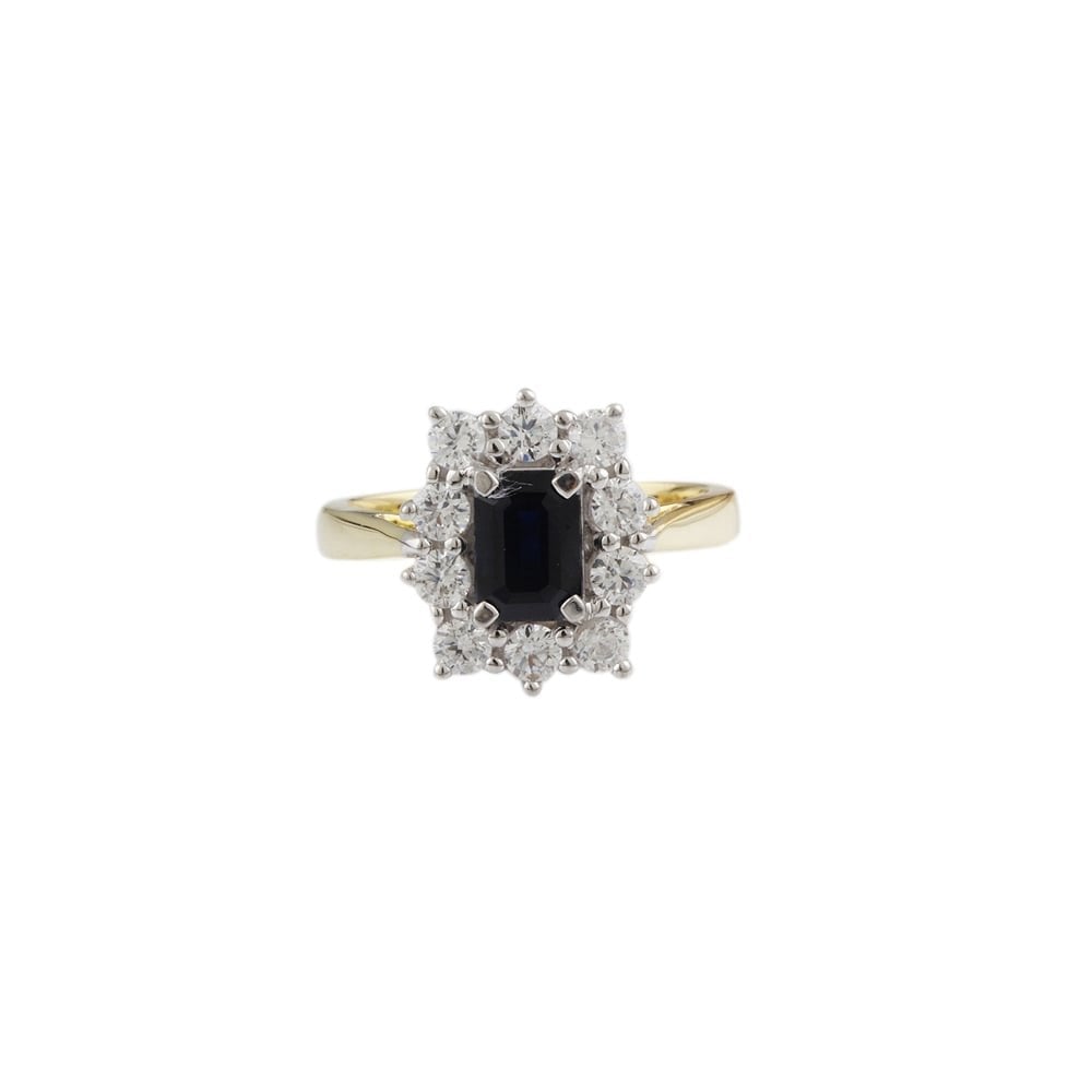Yellow and white gold Sapphire and diamond cluster ring