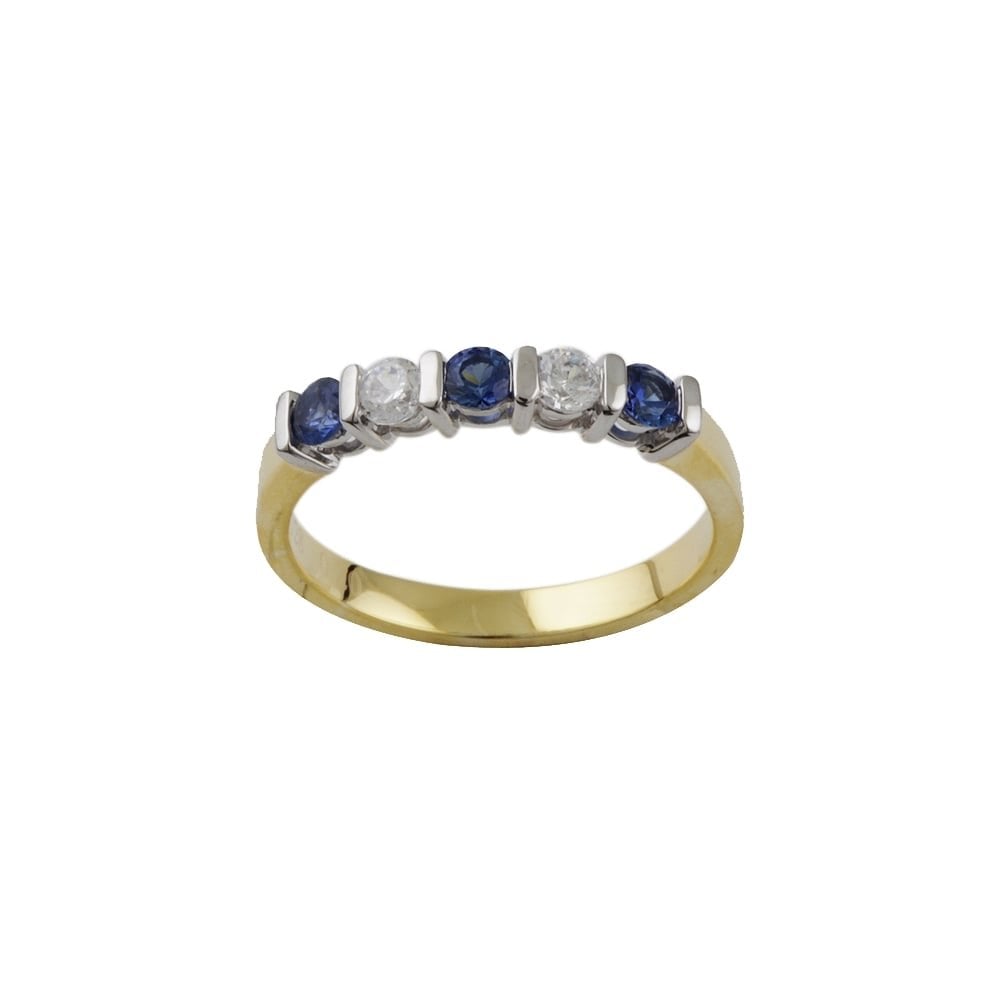 Yellow and white gold Sapphire and Diamond Five stone ring
