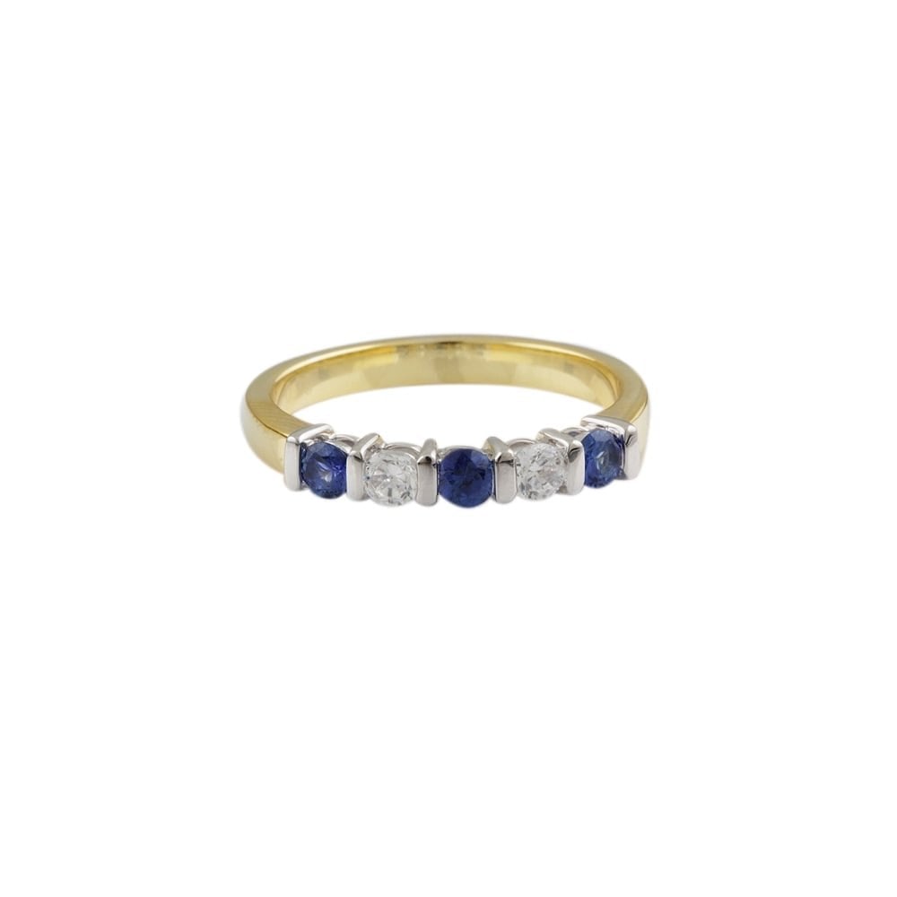 Yellow and white gold Sapphire and Diamond Five stone ring