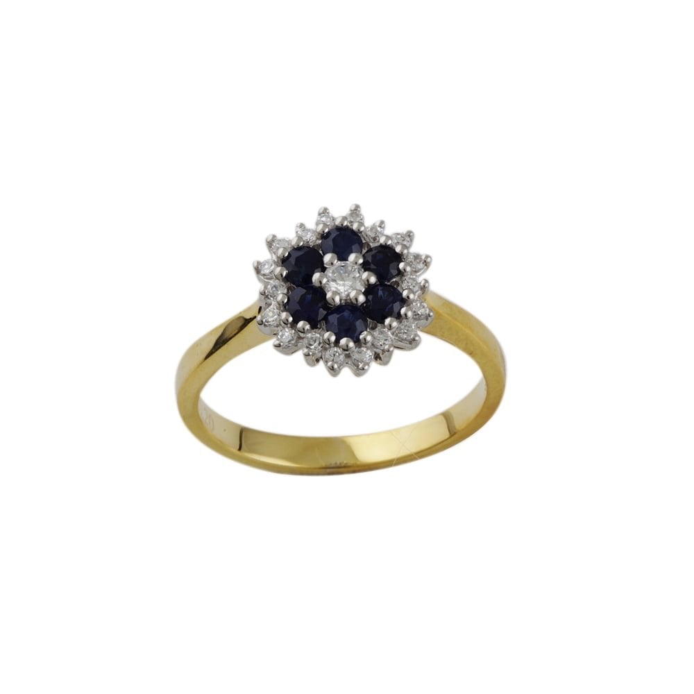 Yellow and White Gold Sapphire 0.50ct and Diamond 0.20ct Cluster Ring