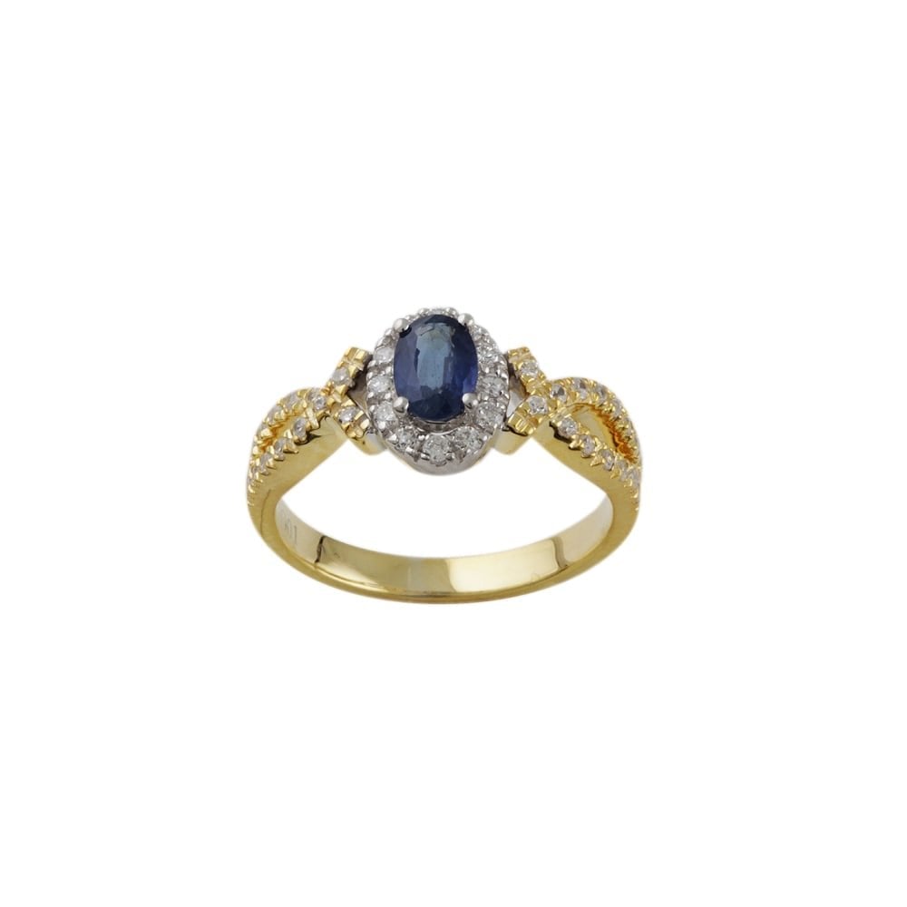 Yellow and White Gold 0.58ct Sapphire and 0.30ct Diamond Cluster Ring