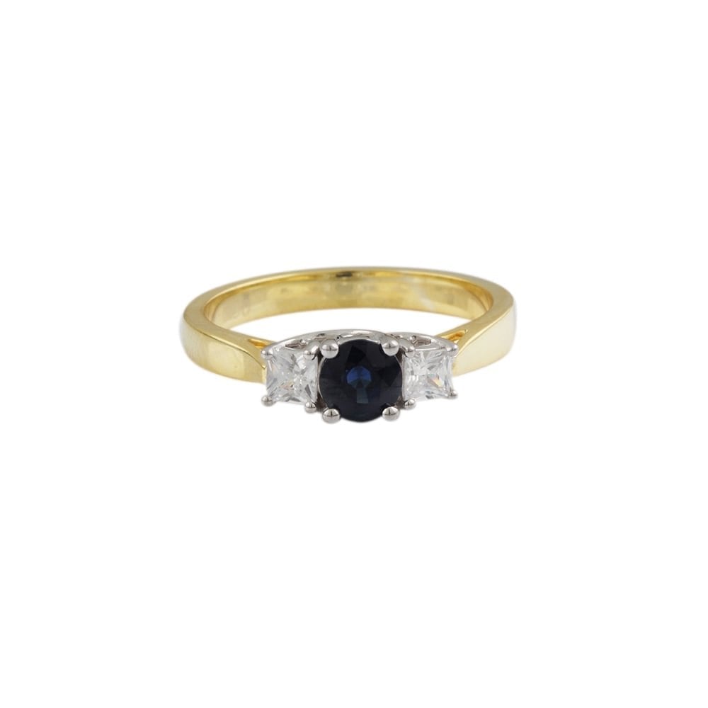 yellow and white gold Sapphire and Diamond three stone ring