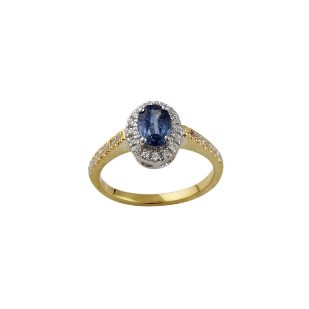 yellow and white gold sapphire and diamond cluster ring