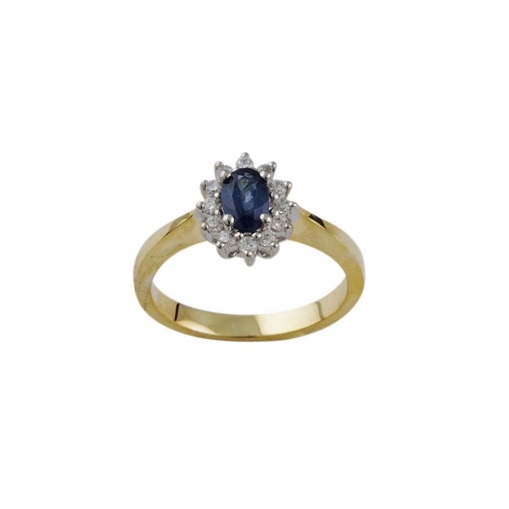 Yellow and white gold Sapphire and Diamond cluster ring
