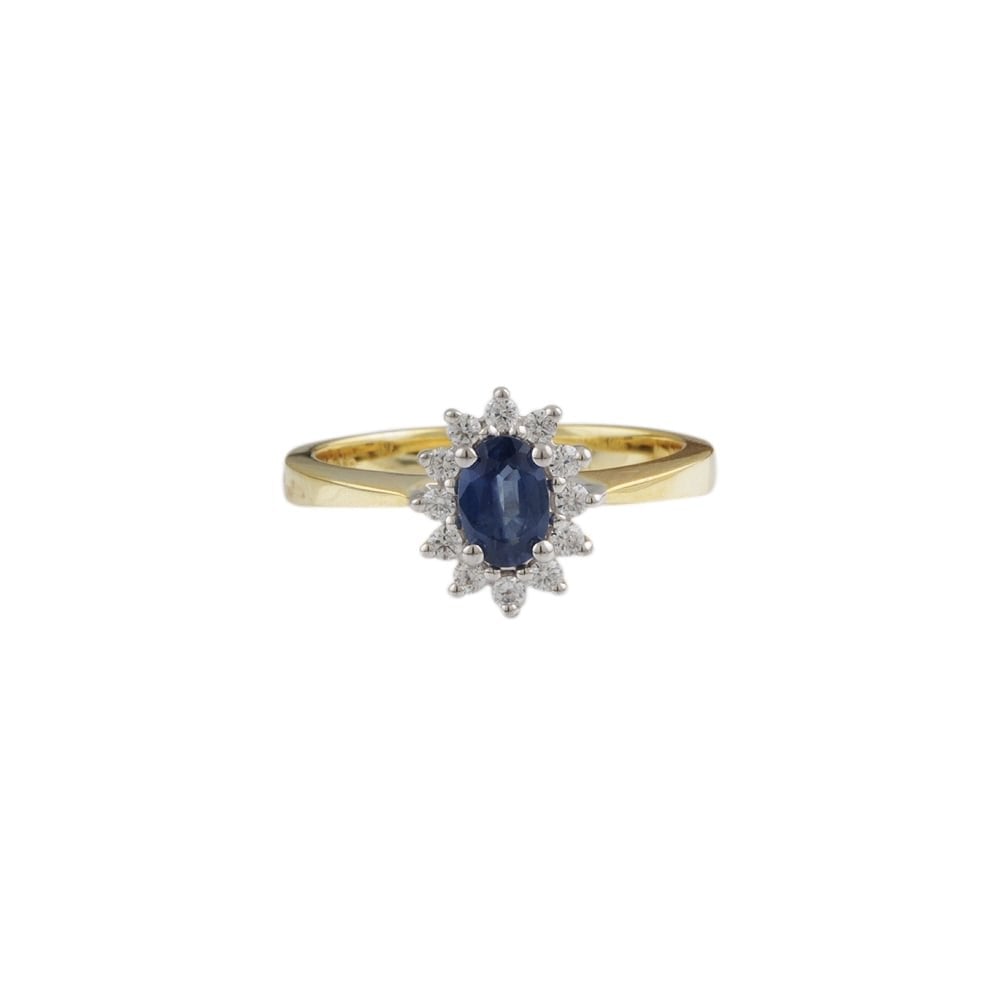 Yellow and white gold Sapphire and Diamond cluster ring