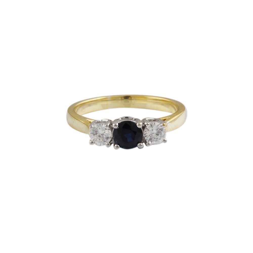 Yellow and white gold three stone Sapphire and Diamond ring