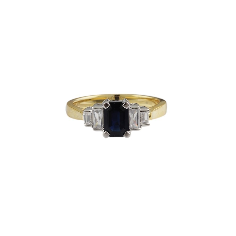 yellow and white gold Sapphire and diamond five stone ring