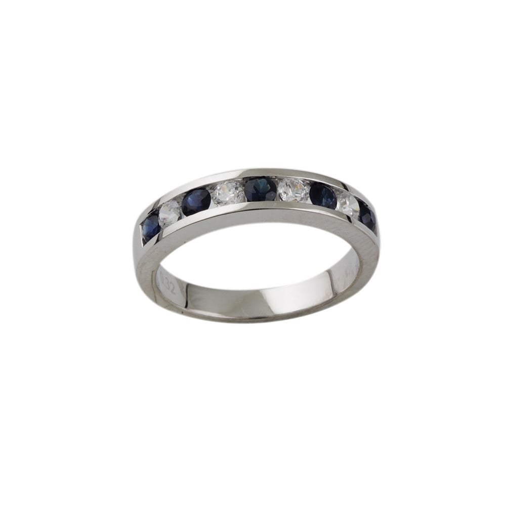 white gold sapphire and diamond half eternity ring
