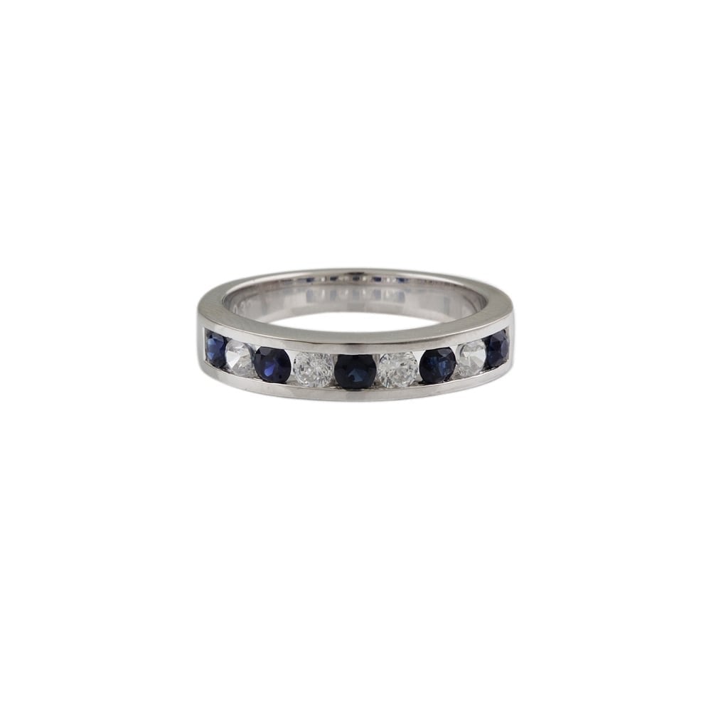 white gold sapphire and diamond half eternity ring