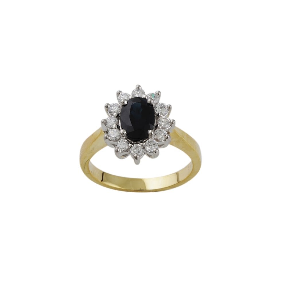 Yellow and white gold Sapphire and Diamond cluster ring