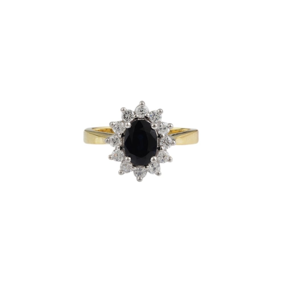 Yellow and white gold Sapphire and Diamond cluster ring