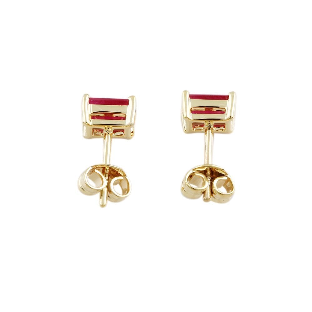9ct Yellow Gold 0.80ct Emerald Shaped Ruby Single Stone Stud Earrings