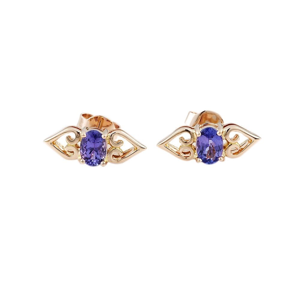 9ct Rose Gold 1.20ct Oval Tanzanite Single Stone Stud Earrings