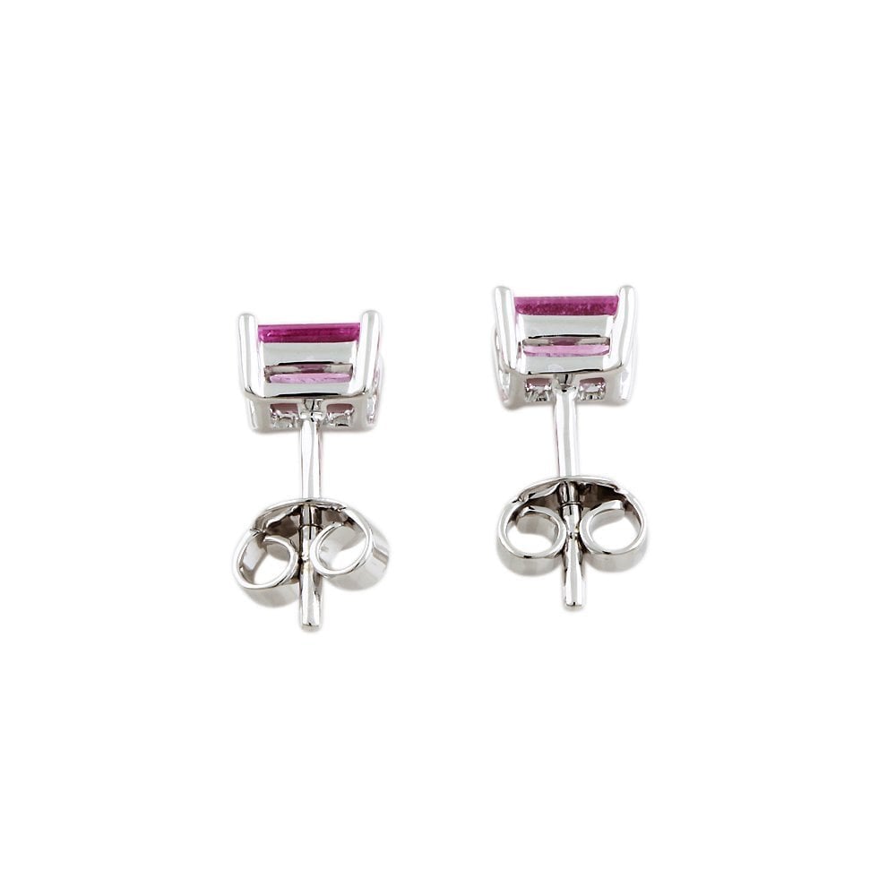 9ct White Gold 1.30ct Emerald Shaped Pink Sapphire Single Stone Stud Earrings