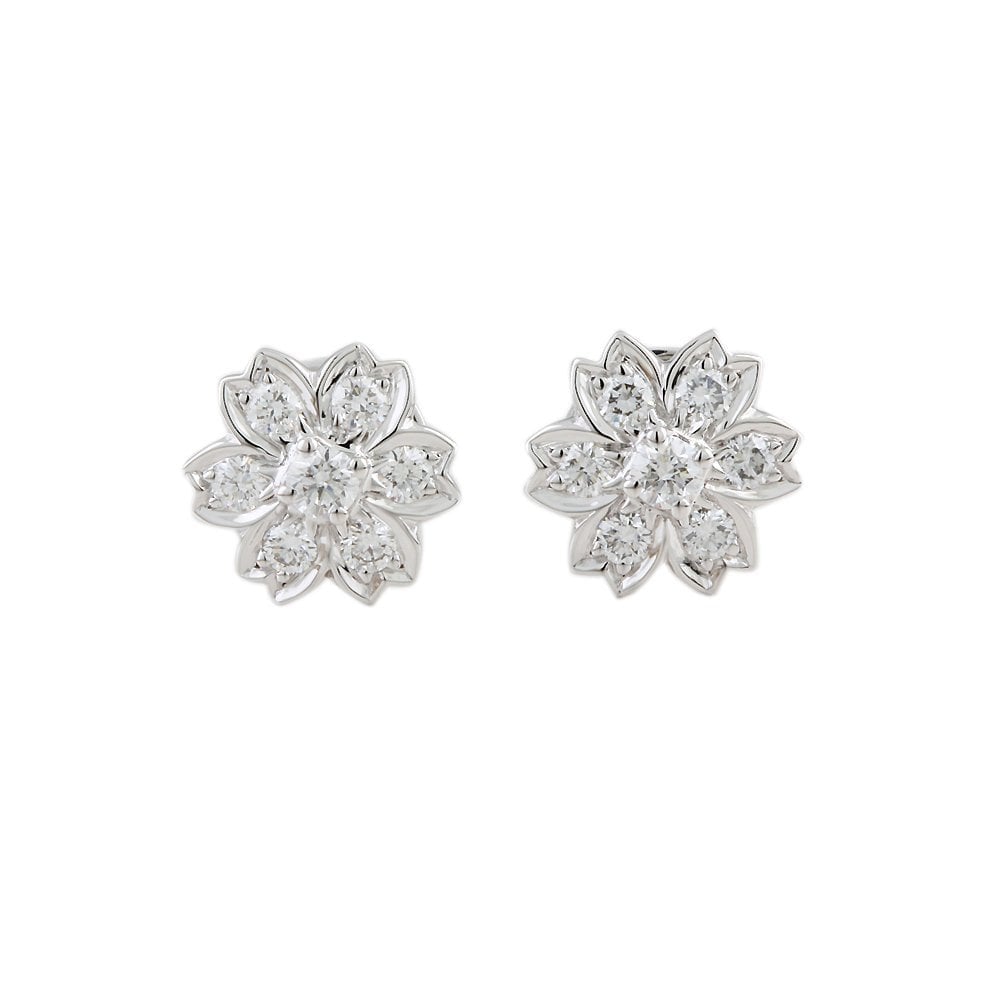 9ct White Gold 0.66ct Round Brilliant Cut Diamond Flower Cluster Earrings