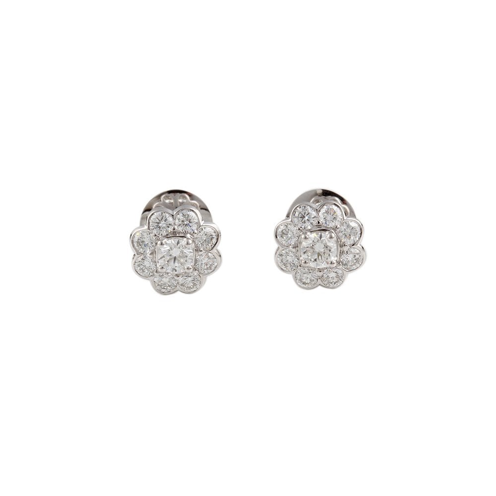 9ct White Gold 1.59ct Cushion and Round Brilliant Cut Diamond Cluster Earrings