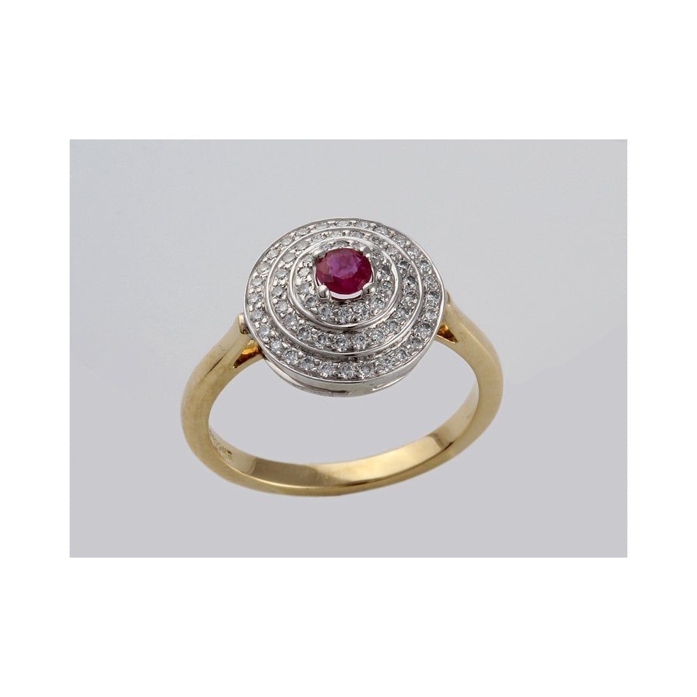 Bespoke 18ct Yellow And White Gold Ruby 0.26ct And Diamond 0.32ct Three Tier Cluster Ring