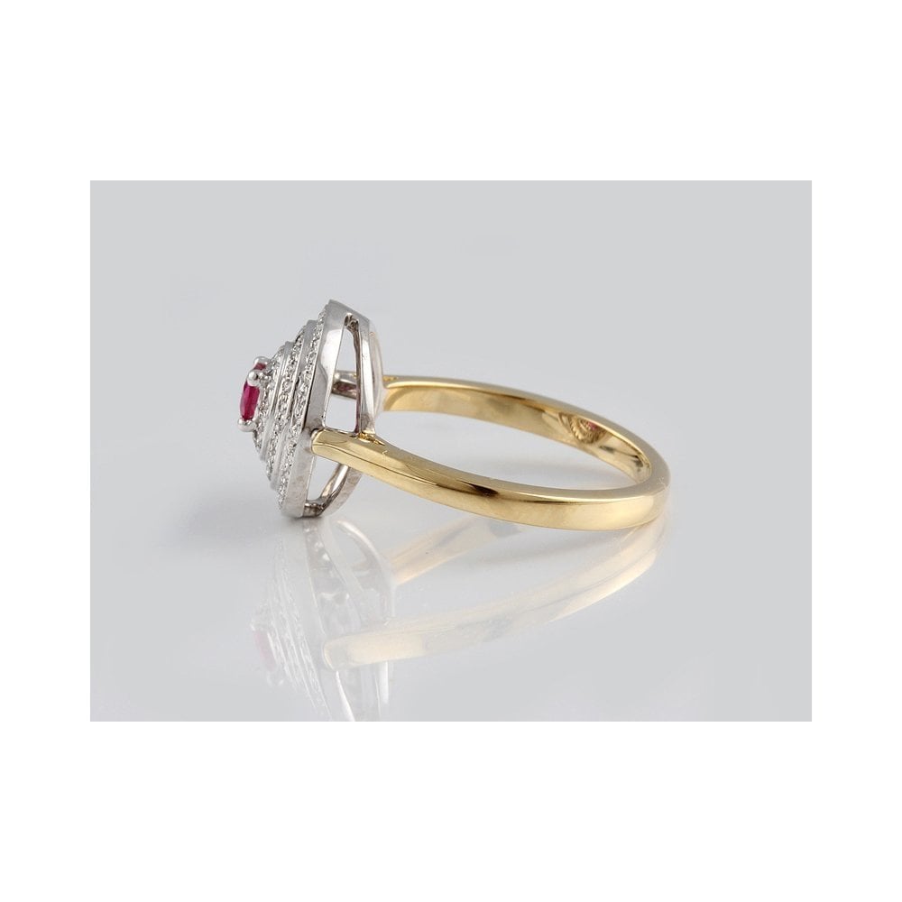 Bespoke 18ct Yellow And White Gold Ruby 0.26ct And Diamond 0.32ct Three Tier Cluster Ring