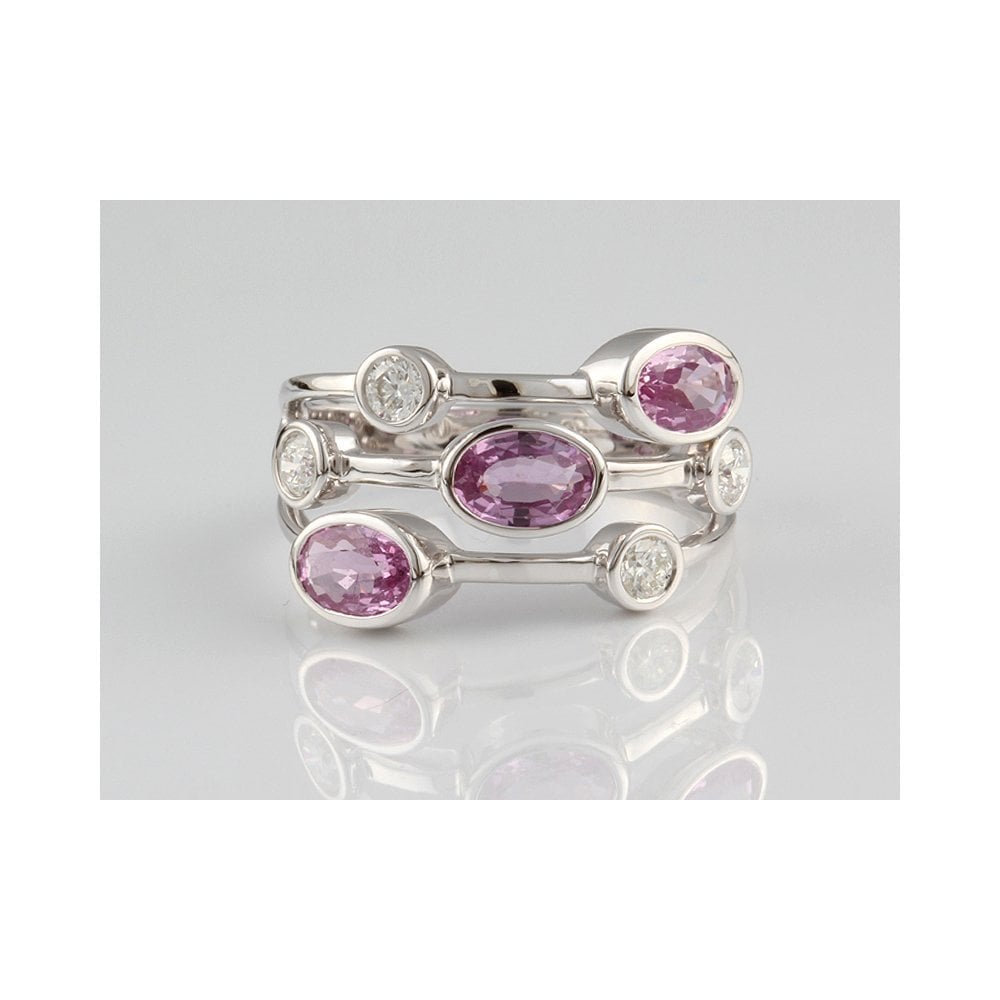 9ct White Gold Pink Sapphire 1.65ct And Diamond 0.35ct Bubble Ring