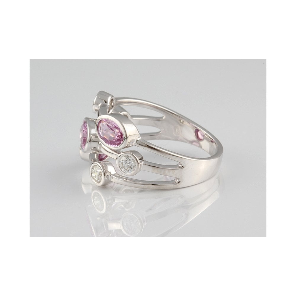9ct White Gold Pink Sapphire 1.65ct And Diamond 0.35ct Bubble Ring