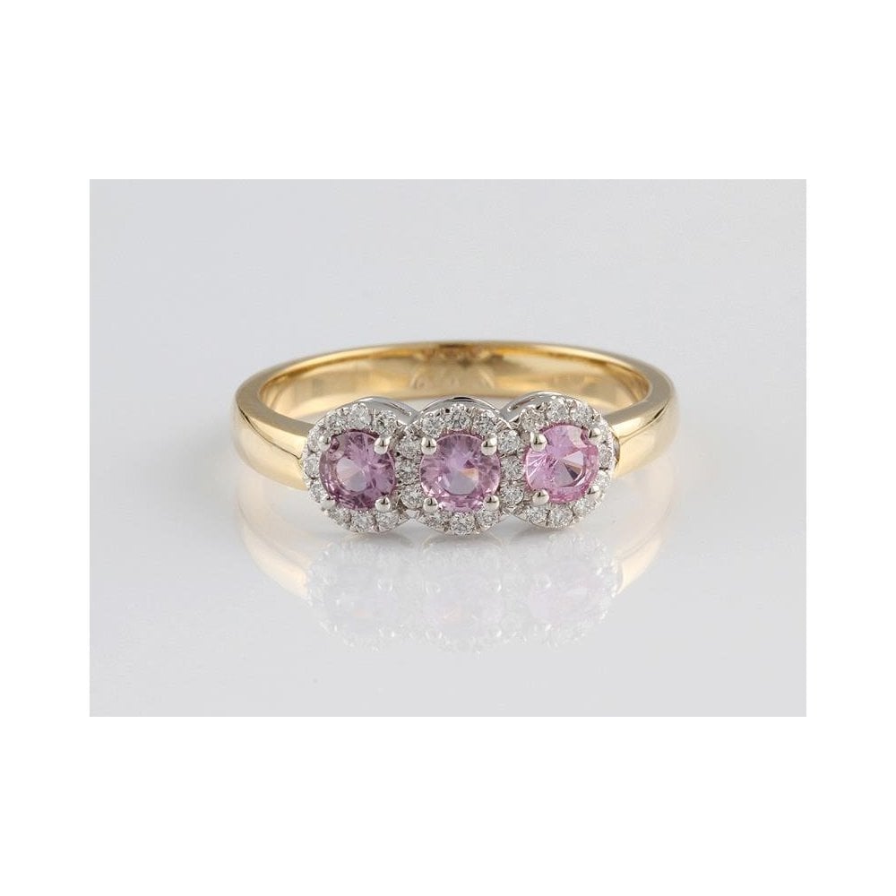 18ct Yellow and White Gold Pink Sapphire and Diamond Dress ring