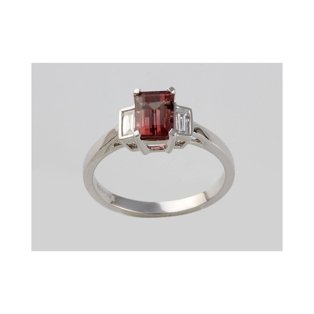 Bespoke 18ct White Gold Tourmaline 1.14ct And Diamond 0.20ct Three Stone Ring