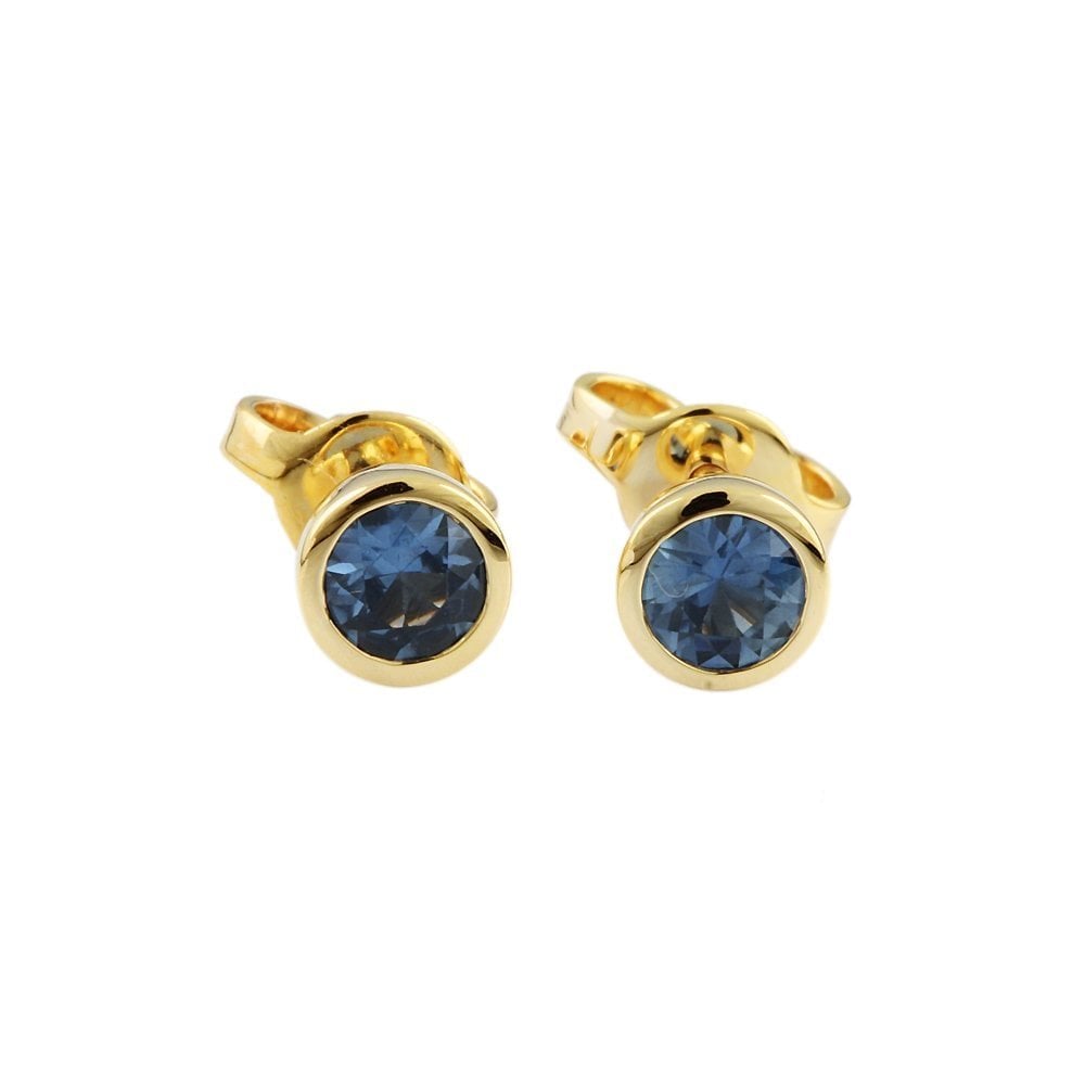 Yellow Gold 0.70ct Round Blue Sapphire Single Stone Stud Earrings