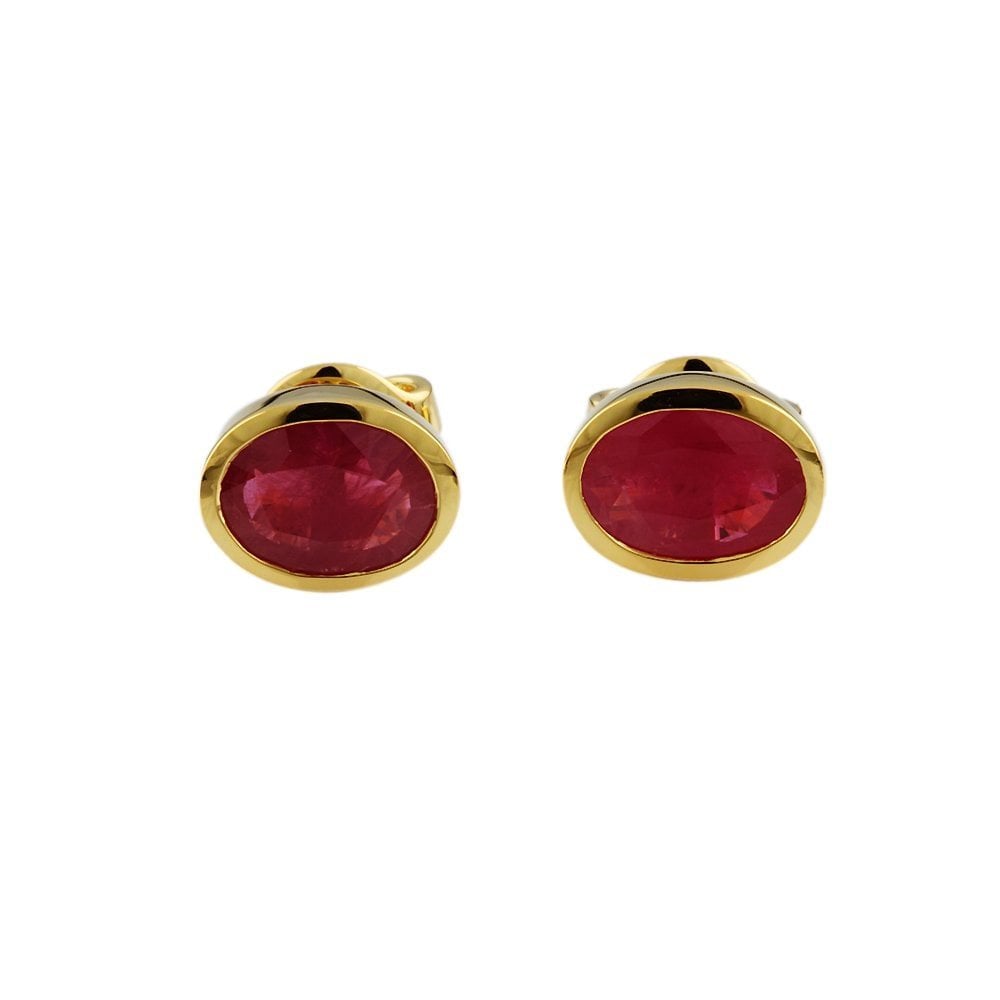 Yellow Gold 1.96ct Oval Ruby Single Stone Stud Earrings