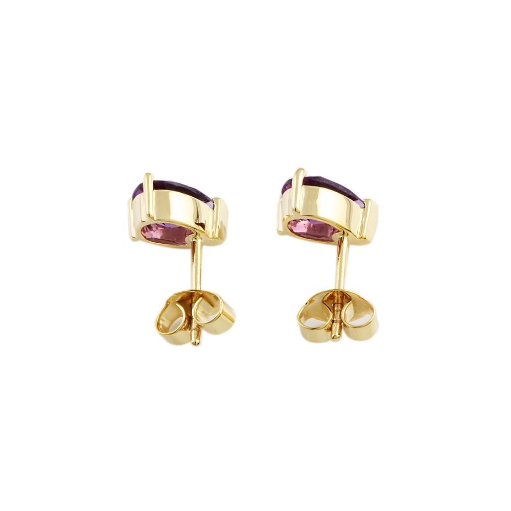 Yellow Gold 1.51ct Pear Amethyst Single Stone Stud Earrings