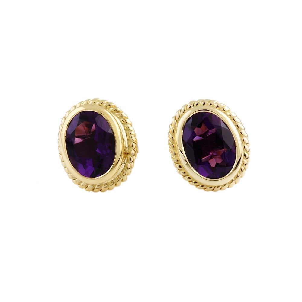 Yellow Gold 2.00ct Oval Amethyst Single Stone Stud Earrings