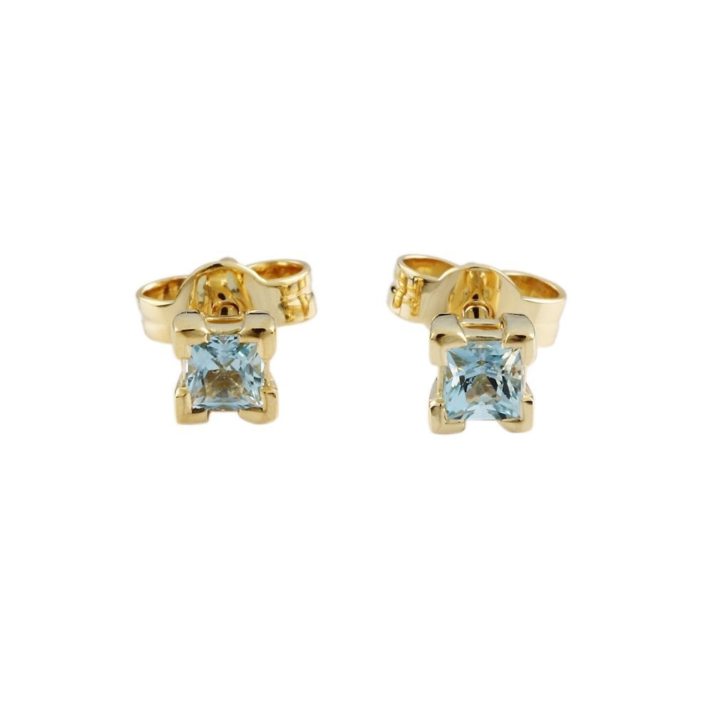 Yellow Gold 0.33ct Square Aquamarine Single Stone Stud Earrings
