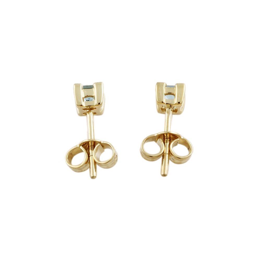 Yellow Gold 0.33ct Square Aquamarine Single Stone Stud Earrings