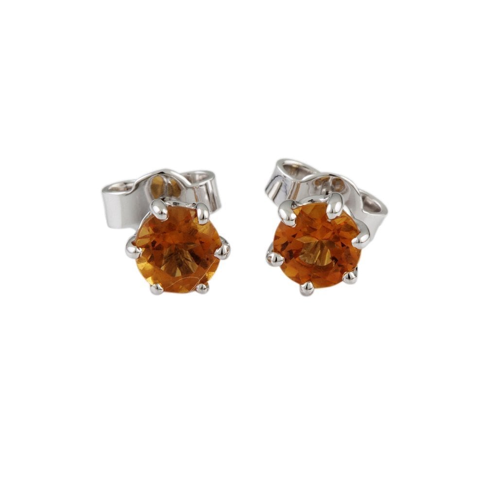White Gold 0.96ct Round Citrine Single Stone Stud Earrings