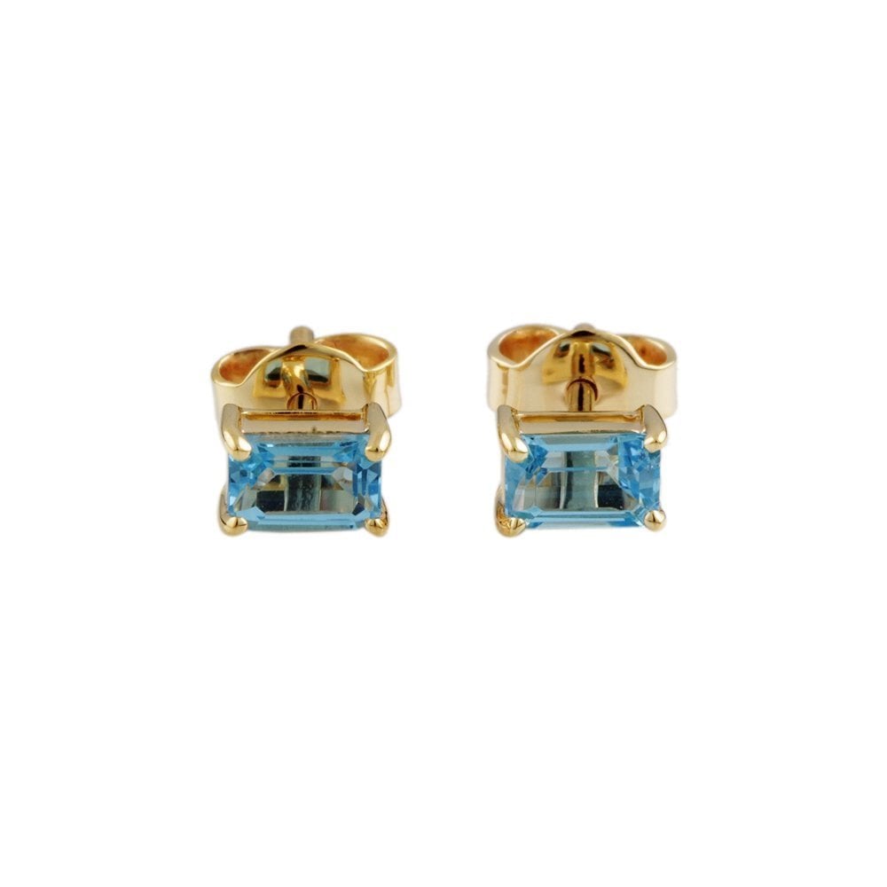 Yellow Gold 0.86ct Square Blue Topaz Single Stone Stud Earrings