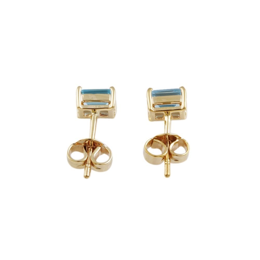 Yellow Gold 0.86ct Square Blue Topaz Single Stone Stud Earrings