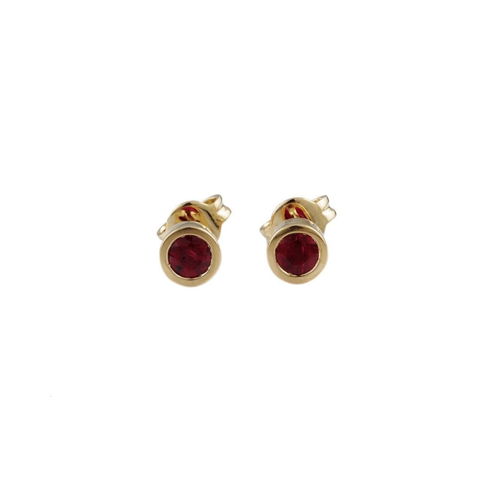 Yellow Gold 0.67ct Round Ruby Single Stone Stud Earrings