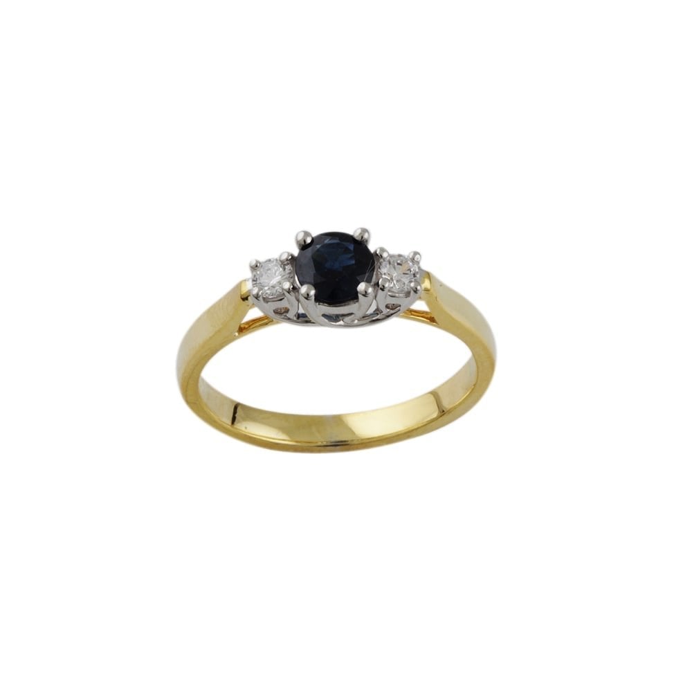 9ct yellow and white gold three stone Sapphire and Diamond ring