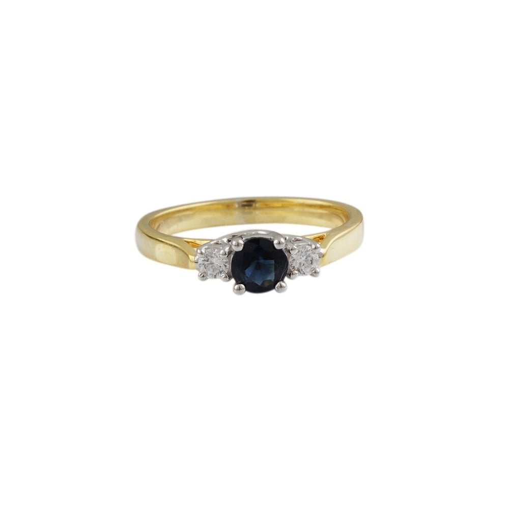 9ct yellow and white gold three stone Sapphire and Diamond ring