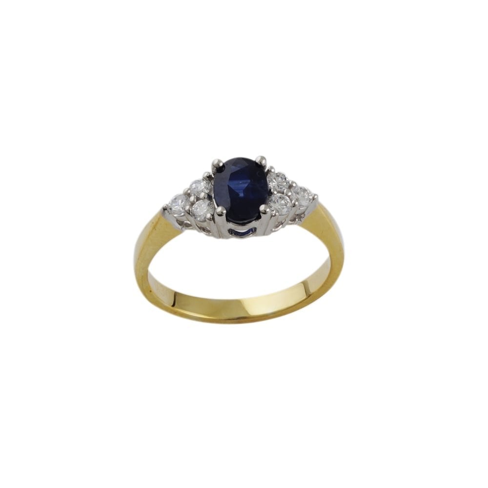 yellow and white gold Sapphire and Diamond trefoil style ring