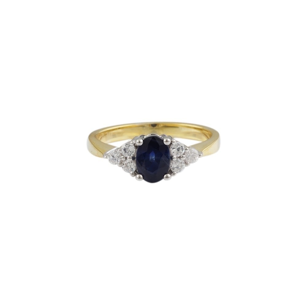 yellow and white gold Sapphire and Diamond trefoil style ring