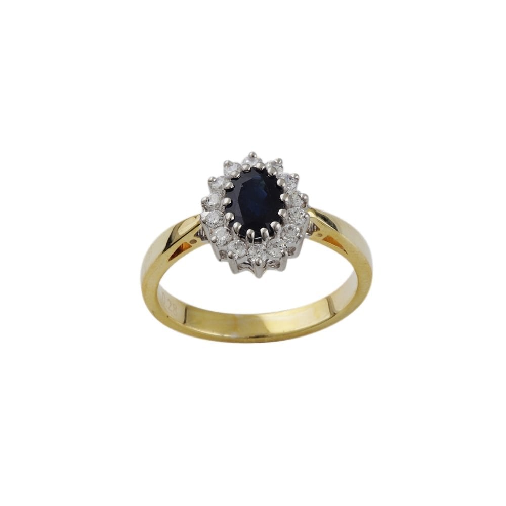 yellow and white gold Sapphire and Diamond cluster ring